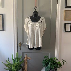 Anthropologie Deletta Lace Knit Top Cream